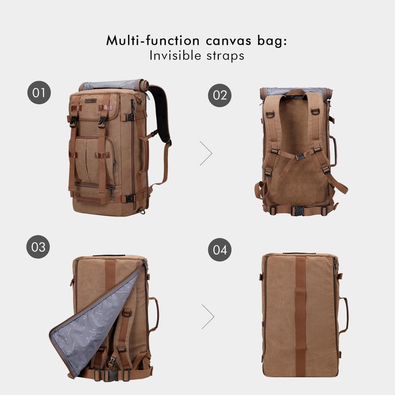 WITZMAN Canvas Backpack Vintage Travel Backpack Large Laptop Bags Convertible Shoulder Rucksack(A519-1 Brown) - Image 4